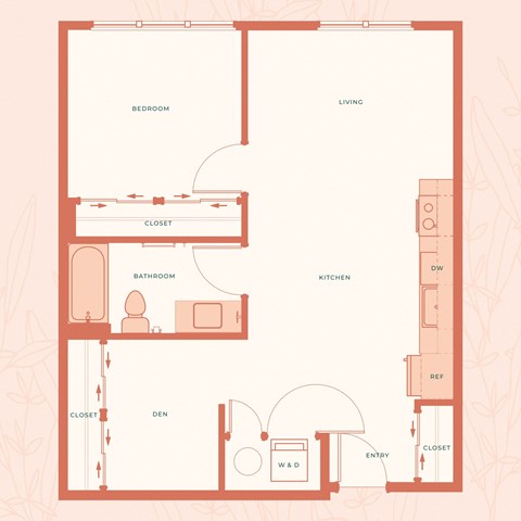 The Warren in Spokane, WA One Bedroom with Den B Floor Plan